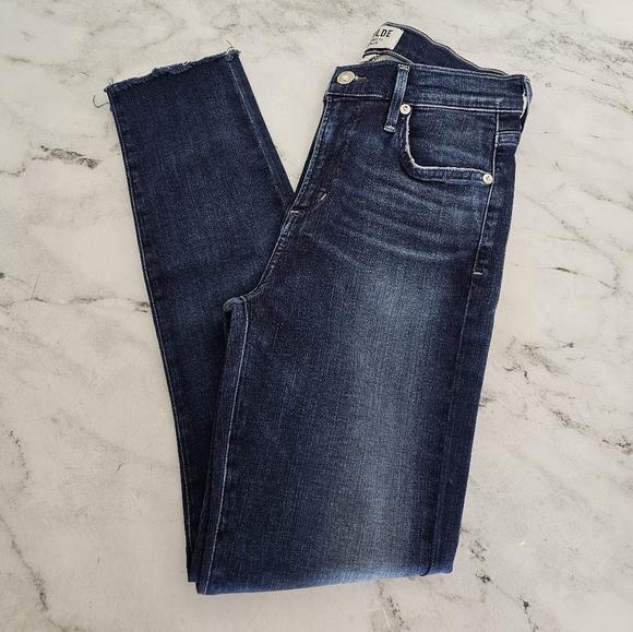 AGOLDE High Rise Skinny Ankle Dark Blue Fray Jeans 26 Preowned - Picture 3 of 9